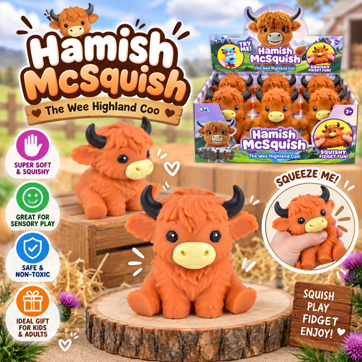 Hamish McSquish Highland Cow – Super Soft Squishy Sensory Fidget Toy