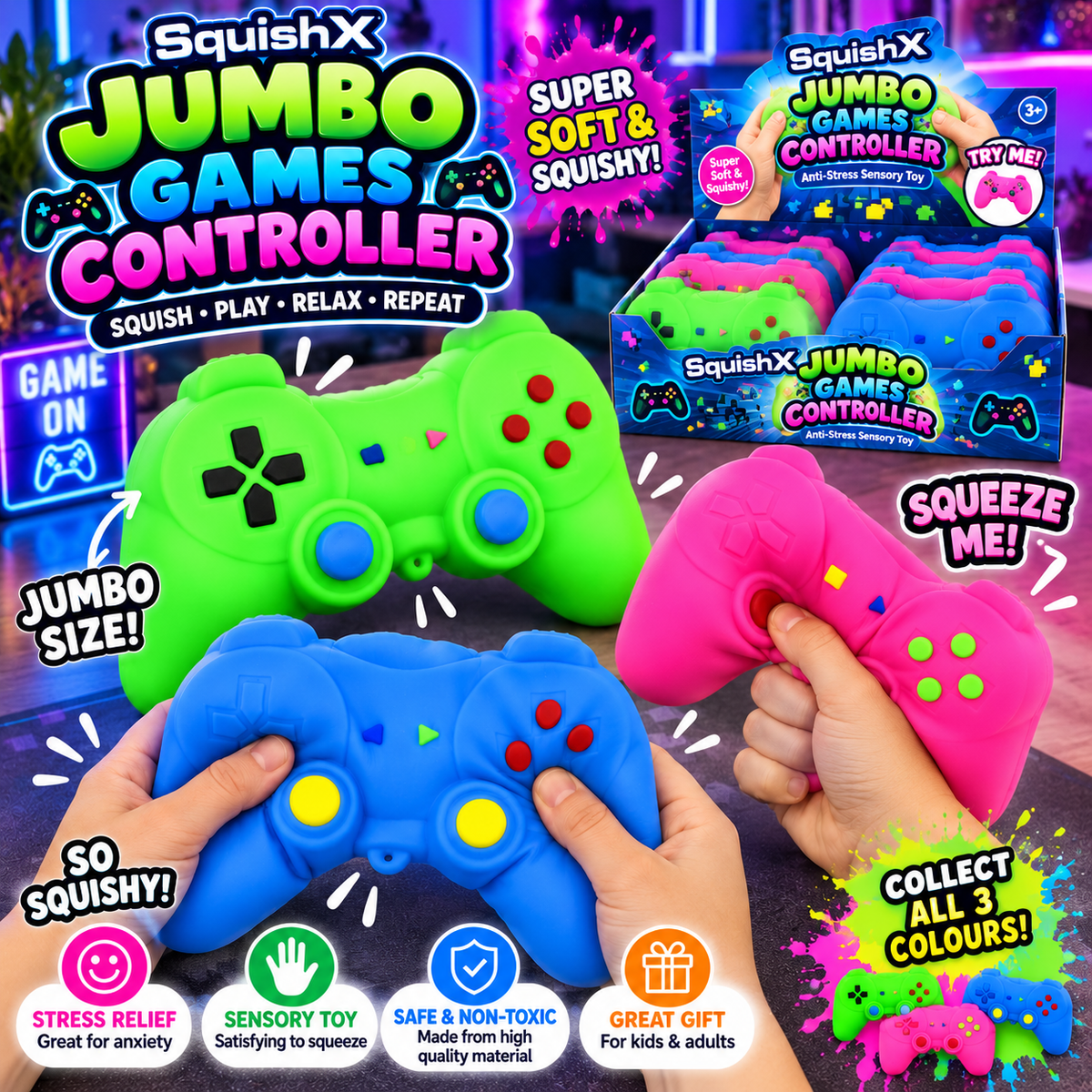 Squish Jumbo Games Controller – Giant Squishy Sensory Fidget Toy